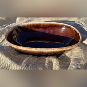 Vintage MCM McCoy Hull Kathy Kale Pottery Brown Drip Glaze Serving Dish Bowl